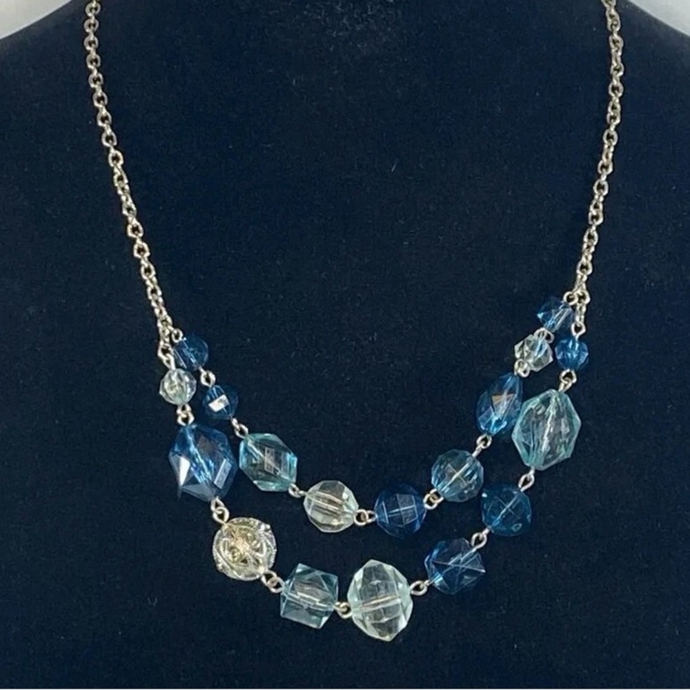 Napier est.1922 Double Necklace Pastel Blues Clear Beads Signed